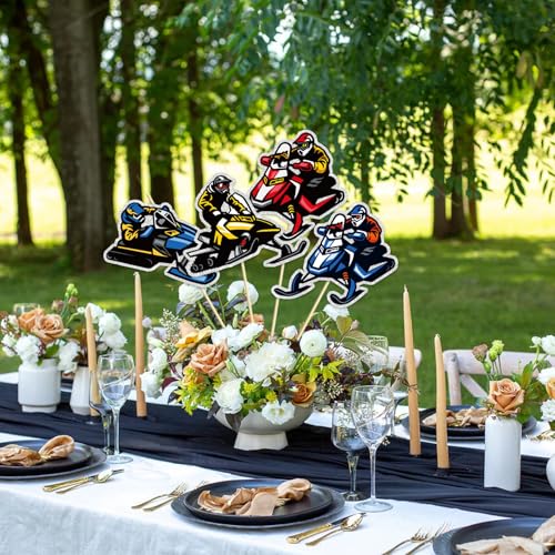 Image of Snowmobile Centerpieces Sticks,Set of 16 Ski Birthday Party Decorations Ski Party Decor for Baby Shower Winter Skiing Party Table Centerpieces Sport Skier Table Topper