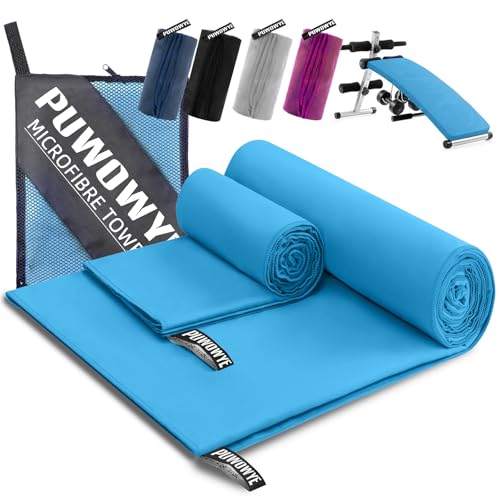 PUWOWYE Toalla Microfibra Set de 2, Toalla de Baño Grande 160x80 cm + Toalla Pequeña 80x40 cm, Toalla Playa Grande de...