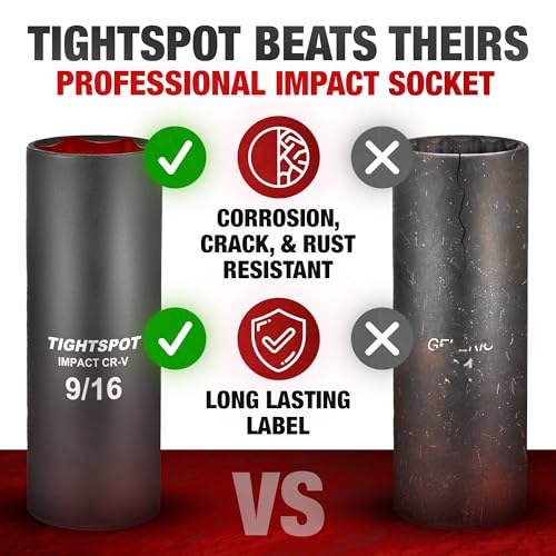 Image of TIGHTSPOT 3 /8 Inch Drive - 9 /16 Inch Deep Impact Socket with Anti-Rounding 6 Point Design, Heat-Treated CRV Steel