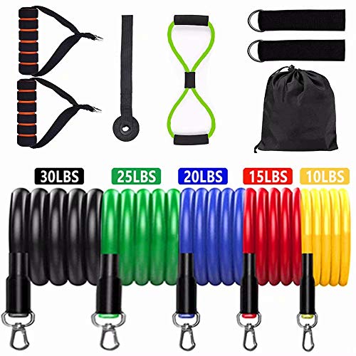 FAHZON 12 PCS Resistance Bands Set Door Anchor with Handles Exercise Bands Men
