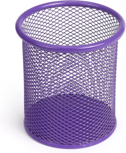 Image of Metal Mesh Pen Stand for Office & Home Desk | Black Stationery Holder Organizer for Pens, Pencils, Markers, Makeup Brushes | Durable Round Wire Mesh Pen Stand (Pack of 1) (purple)