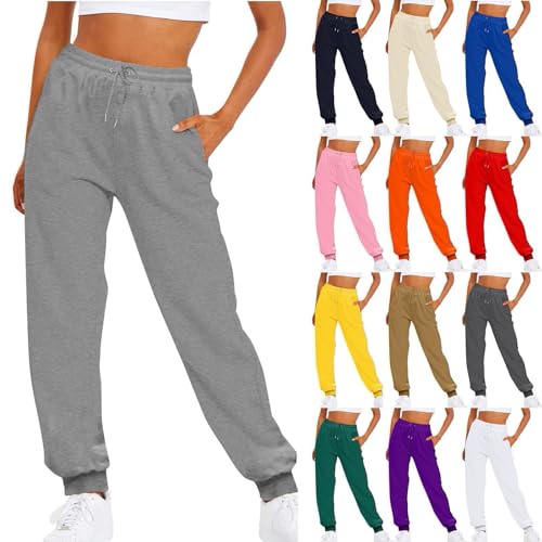 Baggy - Pantaloni da jogging da donna, tinta unita, a vita alta, vestibilità larga, elasticizzati, per il tempo libero, leggeri, comodi da allenamento, con pompon e tasche, abbigliamento quotidiano, Baggy - Pantaloni da jogging da donna, tinta unita, a vita alta, vestibilità larga, elasticizzati, per il tempo libero, leggeri, comodi da allenamento, con pompon e tasche, abbigliamento quotidiano,