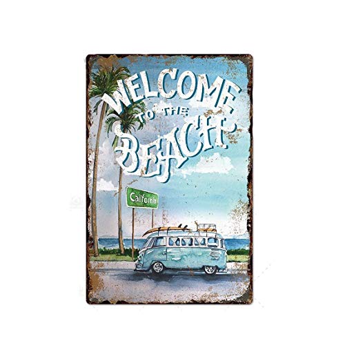 vintage surfboard - California Surfer Welcome to The Beach Surfing Surf Van Surfboard Vintage Tin Sign Home Bar Kitchen Restaurant Wall Deocr Plaque Signs 12x8inch