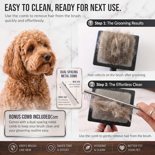 Image of 3 PCS Long Pin Wooden Slicker Brush and Comb Set for Dogs, Large | Dog Grooming Brush kits for Poodles, Goldendoodles & Golden Retrievers, Daily Detangling to Prevent Matting. Black