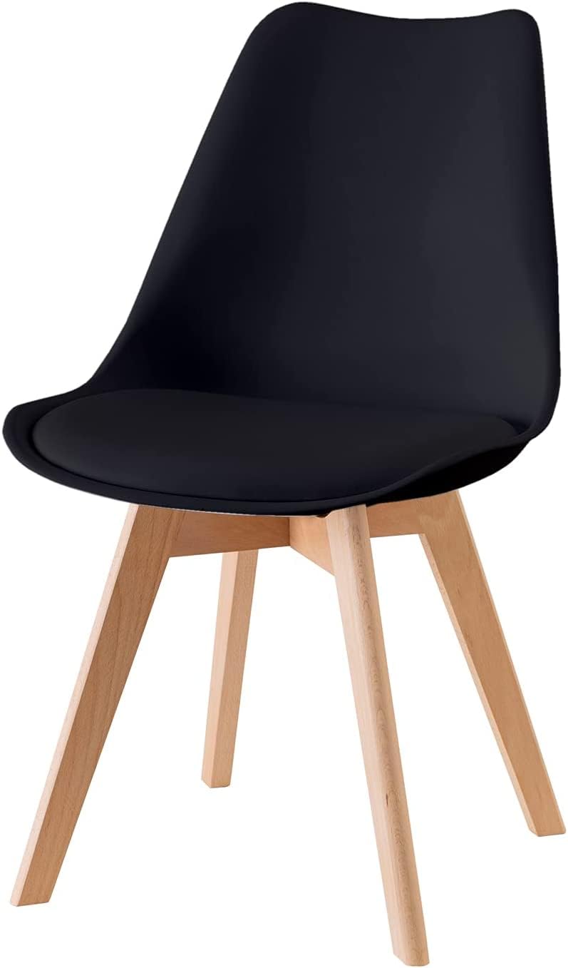 Baroni Home Silla de Comedor o de Trabajo con Patas de Madera, Silla Ergonómica con Cojín Integrado, 50X48X82 cm (Negro, 1)