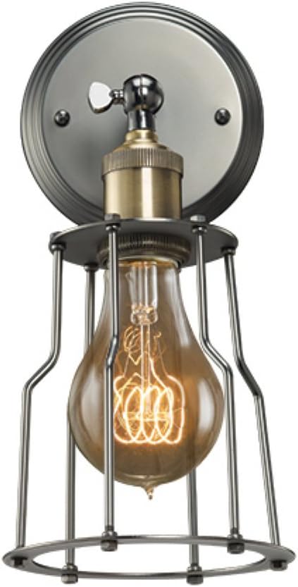 Bulbrite NOS/SCON/CAGE-PW Vintage 1-Light Brass Industrial Cage Wall Sconce, Pewter Finish
