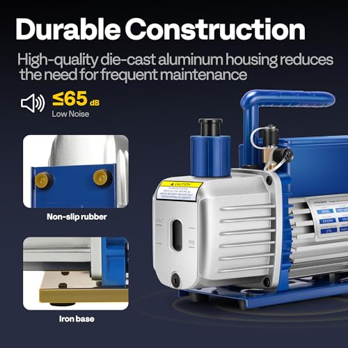 Image of VIVOHOME 1 /4 HP 3.5 CFM 1 Stage A2L HVAC Vacuum Pump, Sparkless Motor for R32 R1234yf R454B R134a R22 R410a Systems, Auto AC Vacuum Pump for Air Conditioner Refrigeration Maintenance with Oil Bottle