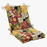 Pillow Perfect Tropic Floral Indoor/Outdoor Solid Back 1 Piece Square Corner Chair Cushion with Ties, Deep Seat, Weather, and Fade Resistant, 36.5