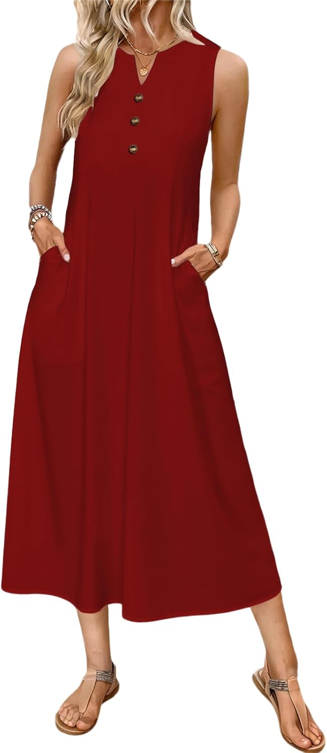 Biacolum Womens Floral Print Maxi Dress Summer Sleeveless Lightweight Beach Cover Up Sundress Casual Maternity Dresses