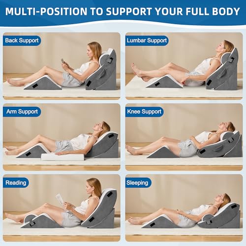 Image of HABUTWAY 4Pcs Orthopedic Wedge Pillow, Adjustable Triangle Support Pillow for Back Pain Relief & Post Surgery Use, Soft Bed Wedge Pillow with Removable Washable Cover, Memory Foam, Grey