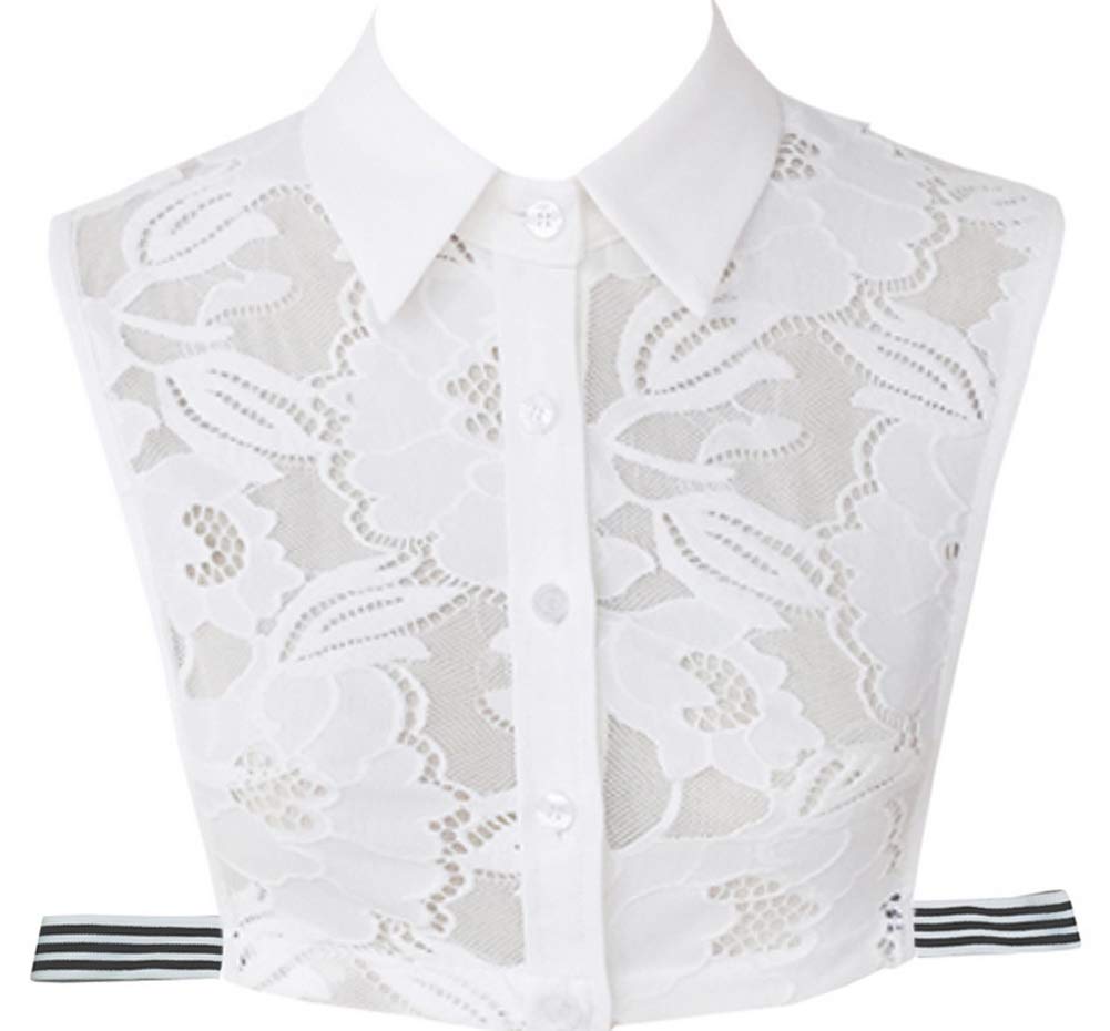 False Collar Lace Flower Floral Pattern Chiffon White Black for Women Half Tips Shirt V-Shaped Dicky Collar