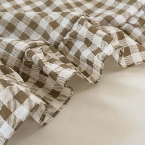 Image of NSNLGSGC Tan Ruffle Gingham Comforter Set King, Pre-Washed Ruffled Taupe Plaid Checked Comforter Bedding, 3 Pieces Vintage Farmhouse Grid Bedding Set(Tan Gingham, King)