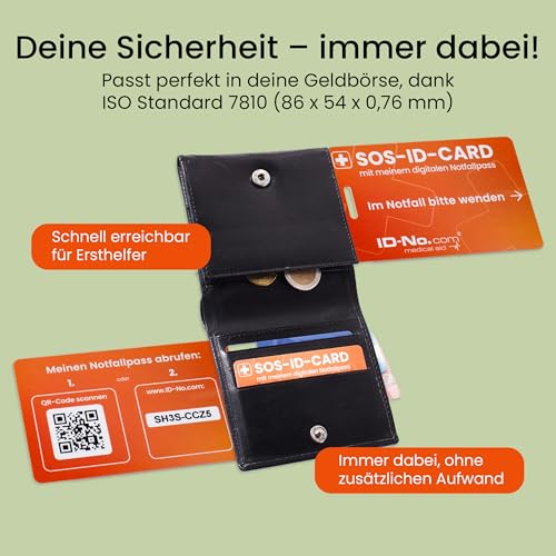 SOS-ID Notfallkarte mit QR-Code – Notfall- & Gesundheitskarte für Geldbörse, Handyhülle & Notfallmappe – robust, wasserfest & schnell abrufbar für Ersthelfer & Rettungsdienste