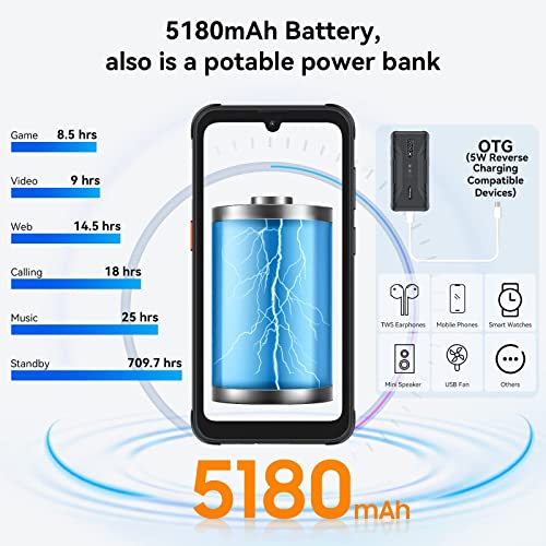 Blackview Rugged Smartphone Unlocked, 2023 Bv5200 Dual Sim Unlocked Phones, 7Gb+32Gb/1Tb Expand, Ip68/Ip69K Waterproof, Android 12, 5180Mah Battery, 6.1" Hd+13Mp Camera, Nfc, Glove Mode, Face Unlock #TOP6