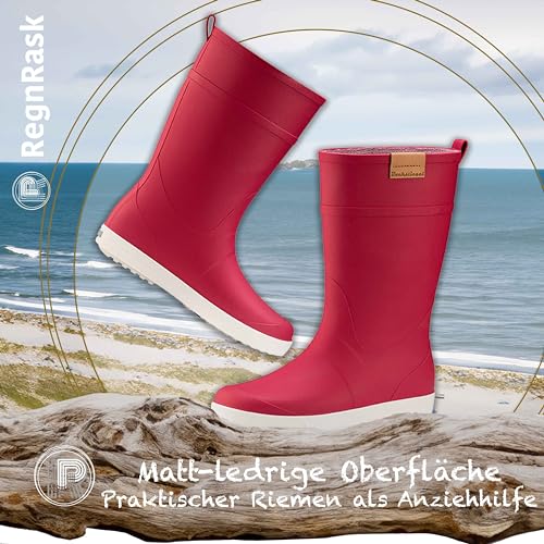 Ultrapower REGNRASK - Damen einfarbige Gummistiefel mit Kontrastsohle l Gartenstiefel | Matschstiefel | Festivalstiefel l Rot/Weiß, Gr.:43