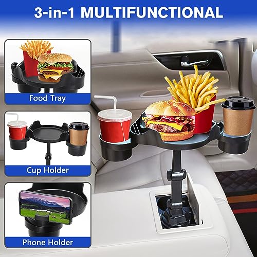 Idota Auto Getränkehalter Tisch mit Handyhalter, 3 in 1 Getränkehalter Auto Verlängerung 360° Verstellbares Becherhalter Auto Multifunktionstisch mit Antirutschmatte für Frites/Burger/Geldbörsen