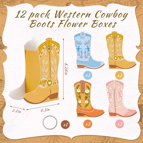 Image of 12 Set Boho Western Boots Flower Boxes Centerpiece Boot Shape Gift Boxes Party Decoration Vase Centerpieces for Tables Boots Rodeo Birthday Baby Shower Supplies(Cute Cowboy)