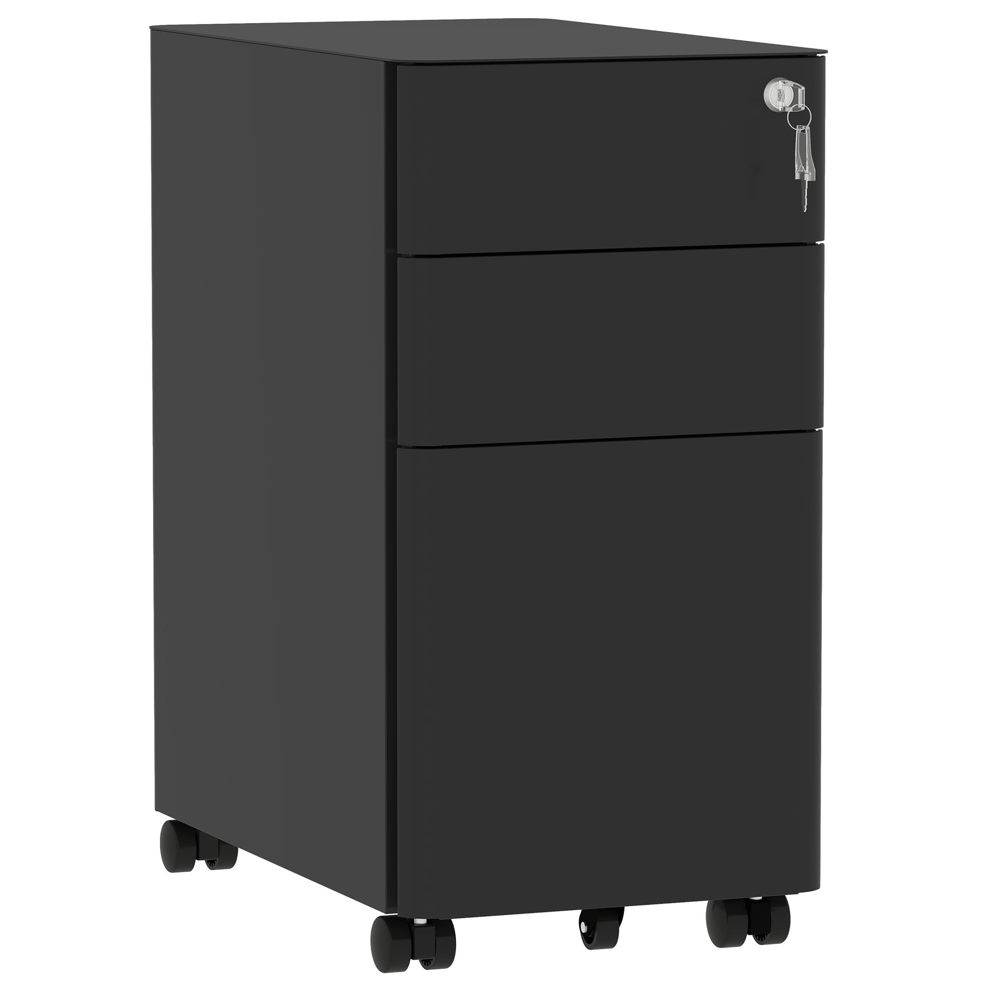 DWVO 3 Lockable Drawers Metal File Cabinet, Mobile Filing Cabinet for Home Office, Under Desk File Office Drawers for Letter/Legal/A4, Fully Assembled, Black