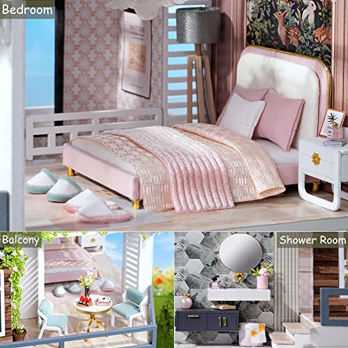Image of TuKIIE DIY Miniature Dollhouse Kit with Furniture, 1:24 Scale Large Garden Villa Wooden Doll House Accessories Plus Dust Proof & Music Movement for Kids Teens Adults(West Creek House)