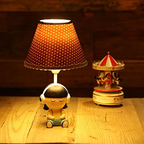 Miła karykatura, dziewczynka, mała lampka stołowa kreatywna pokój dziecięcy, mini lampka biurkowa dla dziewczynki-pomieszczenie mini biurko Lights (słuchawki dla dziewczynki)