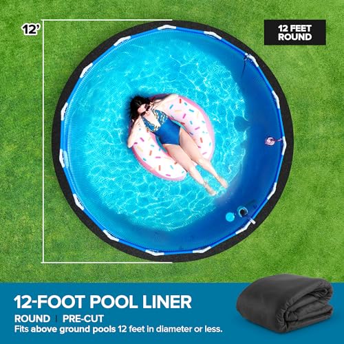 Above Ground Pool Liner Pad, 12\' Foot Round, Pre-Cut Heavy Duty Outdoor Pool Pads for Above Ground Pools, Black Swimming Pool Liners for Padding and Protection, Thick Pool Mats to Prevent Punctures