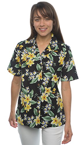 Benny's Womens Floral Plumeria and Orchids Hawaiian Shirt