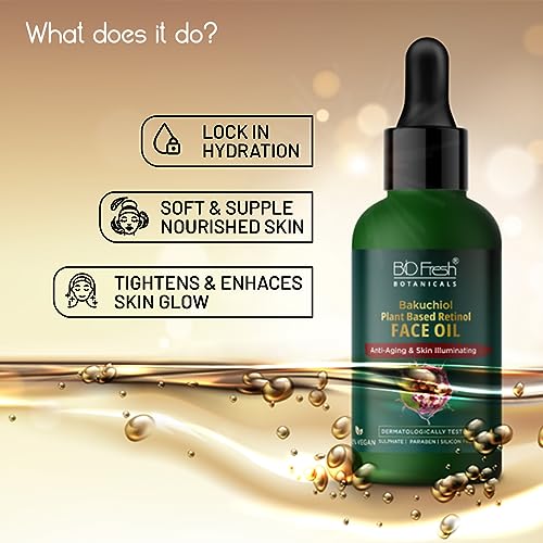 Image of Biofresh Botanicals Bakuchiol Plant-Based Retinol Face Oil 100% Vegan Cream with an Antioxidant Formula that Boosts Collagen and Strengthen the Skin Barrier for Healthier Skin