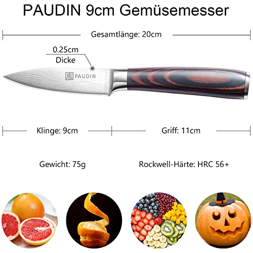 Foto von PAUDIN 9 cm Gemüsemesser, extrem Scharf Obstmesser Schälmesser Küchen Messer Ergonomischer Griff Deutscher Edelstahl mit scharfer Klinge