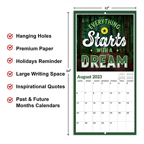 2023-2024 Wall Calendar – 18 Month Motivational Calendar 2023-2024, Jul 2023 - Dec 2024, 12" X 24" (Open), Thick Glossy Paper, Large Blocks, Hanging Holes, Perfect Organizer - Motivational Quotes #TOP2