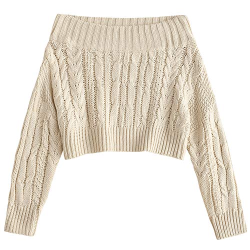 ZAFUL Women's Off Shoulder Cable Knit Crop Top...