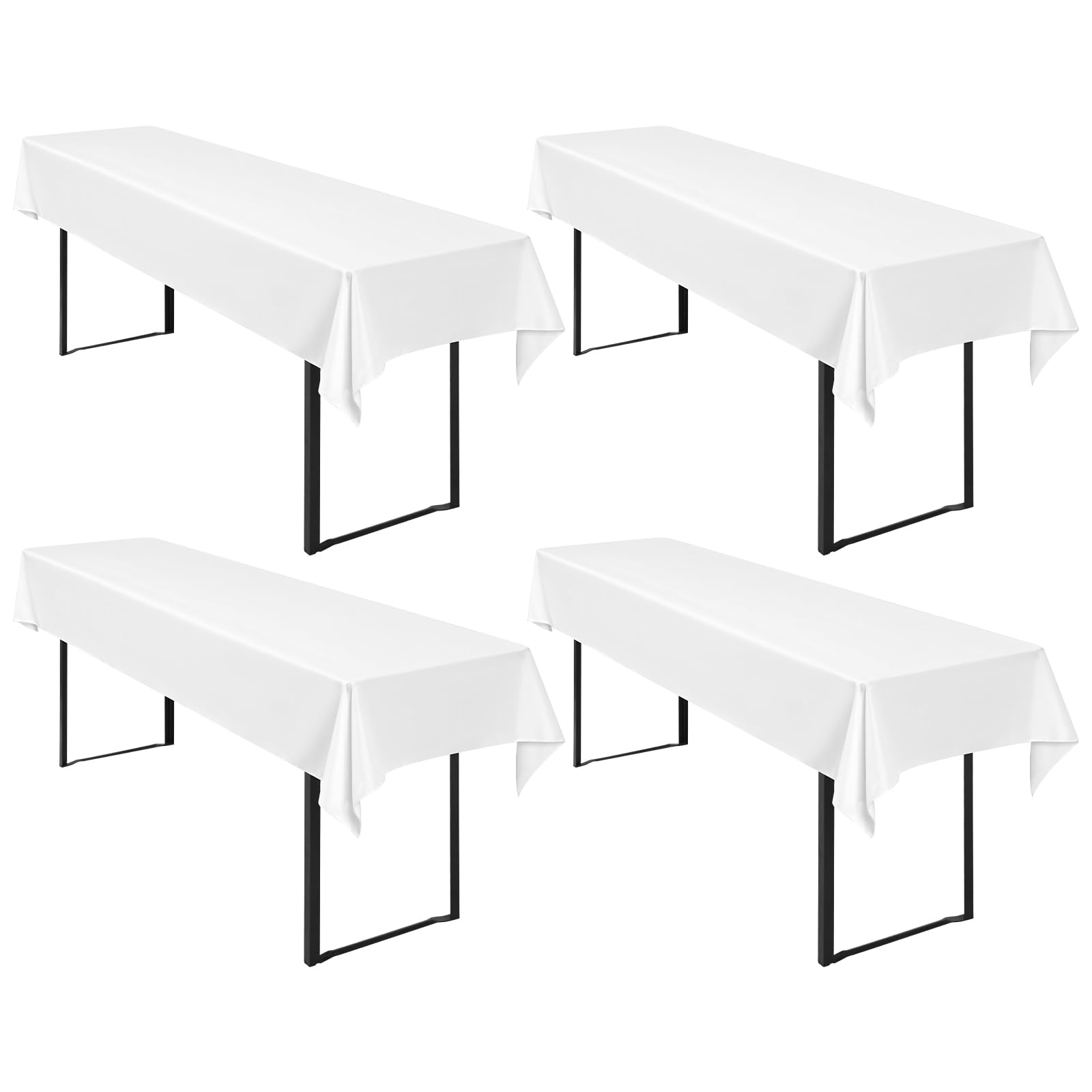 4 Stück Biertisch Tischdecke Weiß, Biertisch Cover Universell für 50 cm und 70 cm Biertisch, Waschbar Polyester Rechteckige Tischdecke für Partys im Freien, Bankette (250 x 100 cm)