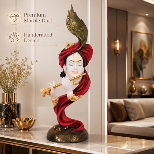 Image of ARMONIA Lord Krishna Idol Marble Dust Statue Murti for Home Decor, Pooja Room & Mandir | Krishna Sculpture Showpiece for Living Room| Housewarming Gift | 22.83 Inch | (Includes Microfiber Cloth)