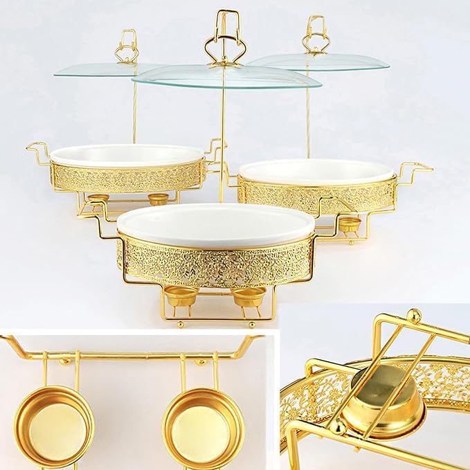 Elegante Juego De Calentador De Alimentos Dorado con Tapa, 3,5 L, para Buffet, Catering Y Entretenimiento, Ideal para Mesas De Comedor Y Fiestas. 2.5L