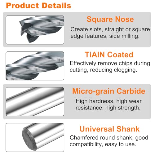 Image of HARFINGTON Carbide Square Nose End Mill Bit 25 /64 inch Cut Dia 4 Flutes TiAlN Coated Milling Cutter for Hardened Steel Metal (25 /64 inch Shank 1 inch Cut Length 2-3 /4 inch Long 30 Degree Helix HRC53-55)
