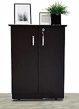 CASPIAN 2 Door Shoe Rack Cum Cabinet (Rainforest Dark) | Engineered Wood Pre Assembled Furniture | Storage Organizer for Indoor/Outdoor Use | 4 Shelves & Door Lock | Wooden Shoe Racks for Home