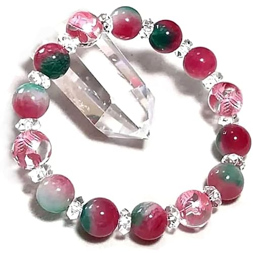 10mm 四神相応/ピンク彫水晶×花翡翠 天然石 ブレスレット お守り 厄除 運気UP パワーストーンのサムネイル