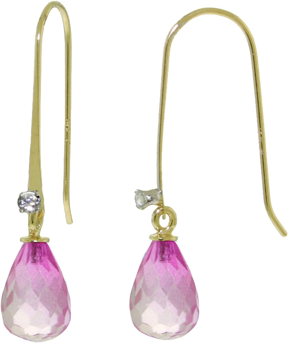 Galaxy Gold GG 14k Solid Gold Fish Hook Earrings with Diamonds and Pink Topaz