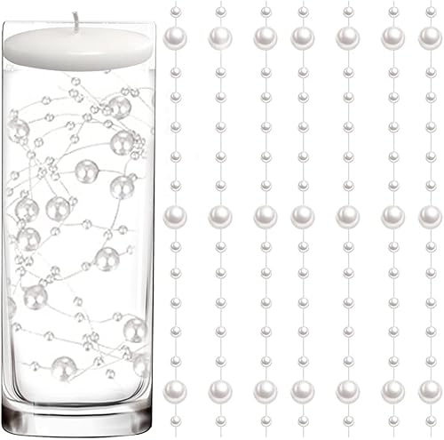 50 piezas de cadena de perlas para centro de mesa de velas flotantes, relleno de jarrón de perlas sintéticas blancas para decoración de mesa de boda.