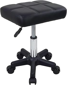 FURWOO Taburete Rectangular rodante con Ruedas Taburete Giratorio Silla SPA Taburete para Salón Masaje Cocina casera Negro