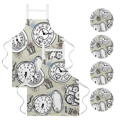 Tablier de serveuse pour restaurant et bar avec motif montre vintage