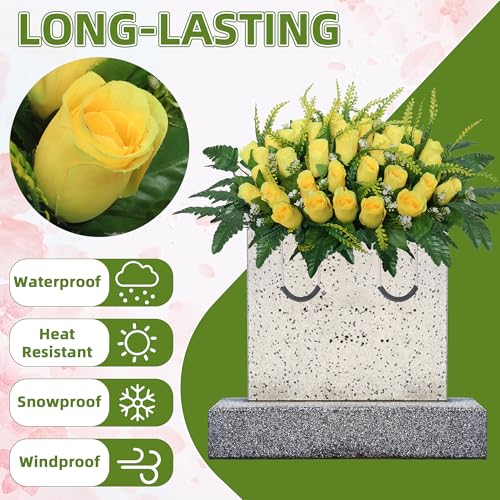 Cemetery Headstone Flower Saddle,Tombstone Flower,Outdoor Grave Saddle Headstone Decorations,Cemetery Memorial Flowers for Outdoor Gravesite Tombstone Decorations (Yellow) image 7
