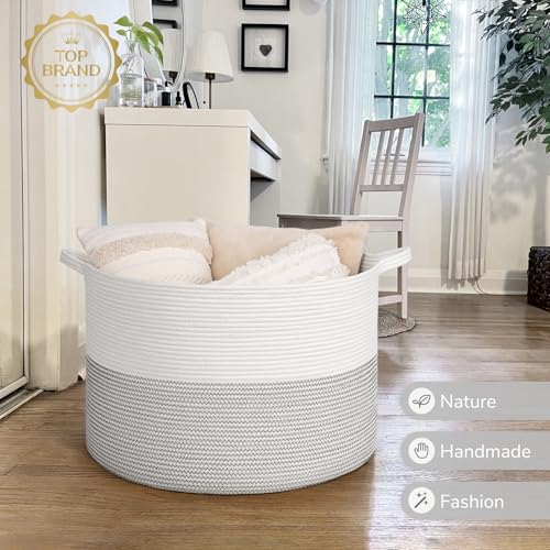 Image of INDRESSME 115L Extra Large Blanket Basket, Cotton Rope Toy Baskets Storage Kids Toy Bin for Playroom Decor Woven Baby Laundry Basket for Organizing, Black Stitch