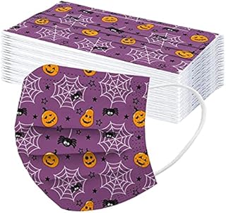 HappyShopYZ Halloween Face Mask_Adult Disposable 3-Layer Non-Woven Anti-Dust Breathable Face Scarves with Elastic Ear Hooks, Pumpkin Print, Women and Men, 10/50/200 Pieces