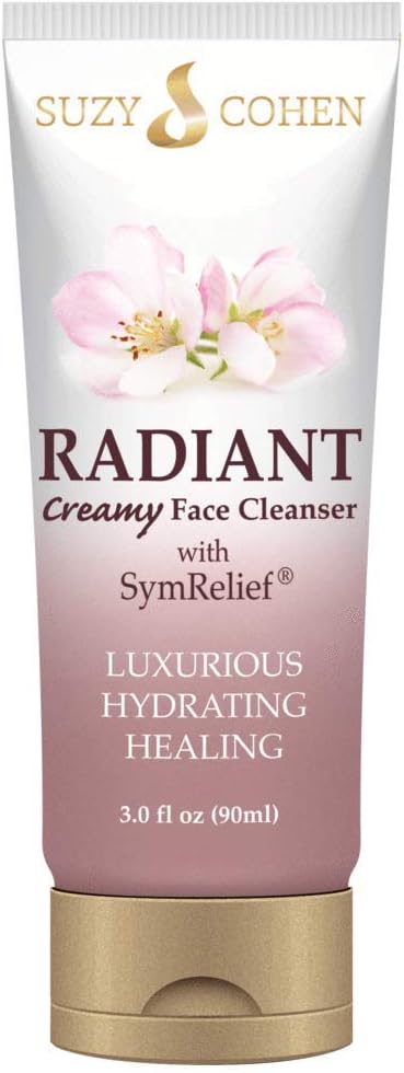 Radiant Creamy Cleanser With SymRelief By Suzy Cohen - Luxurious Hydrating Healing Solution For Troubled Skin - Perfect for Cystic Acne, Blotchy, Dry, Red, And Irritated Skin (3oz)
