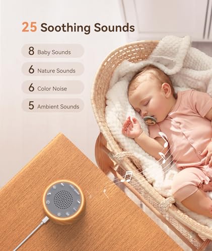 Image of Dreamegg Baby Sound Machine with Nursery Lamp, 25 Soothing Sounds, Alarm Clock, Dimmable Night Light, White Noise Machine for Sleep Sound Machine, Baby Shower Gifts Must Haves, Wood