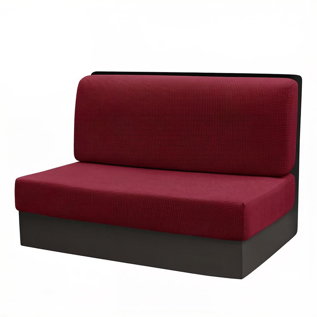 Mswborml Stretchable RV Dinette Cushion Covers Stretch Camper Cushions Cover Replacement, Anti-Slip Dinette Seat Covers for Camper 2 Piece, Washable Cushion Slipcovers for Trailer,Wine Red