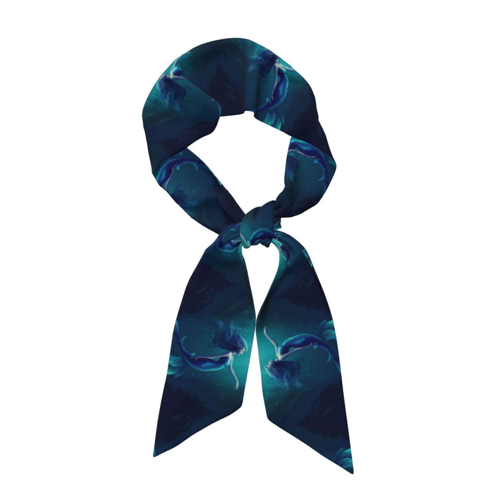Fhedvbn Women's Black Blue Mermaid Neck Scarf For Satin Head Scarves For Bag Hair Bandanas Neckerchief Fashion Headscarf