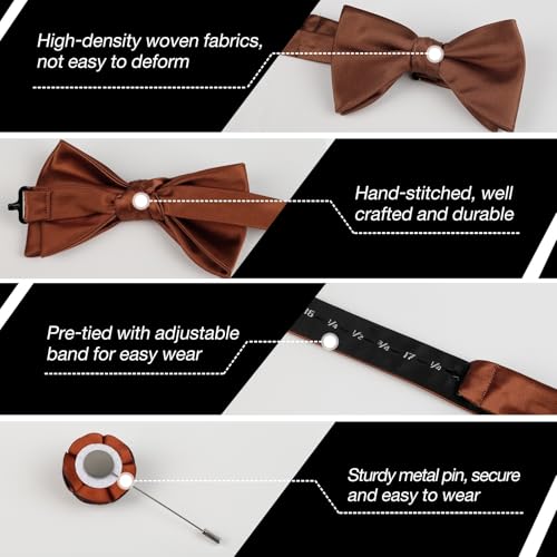 Image of Alizeal Mens 4pcs Formal Solid Bow Tie Set | Pre-tied Pocket Square Cufflinks Boutonniere for Wedding Everyday Use