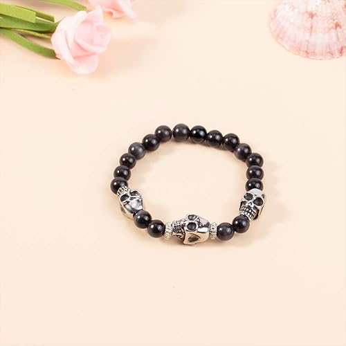 Miniatura 6 de PH PandaHall 10 cuentas de calavera de 0.118in, cuentas de Halloween de acero inoxidable, cuentas espaciadoras de calavera de metal, cuentas de