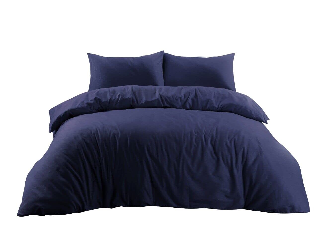 GMTEXTILES 100% polyCotton Bedding Duvet Cover Sets. (Double, Navy)